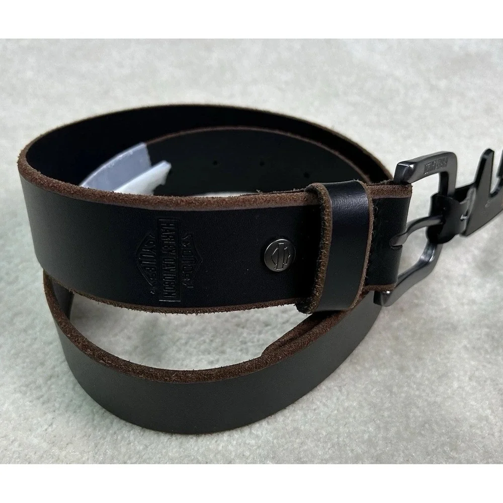 Harley Davidson Men's Small (30/32) Black Genuine Leather Belt Embossed Logo